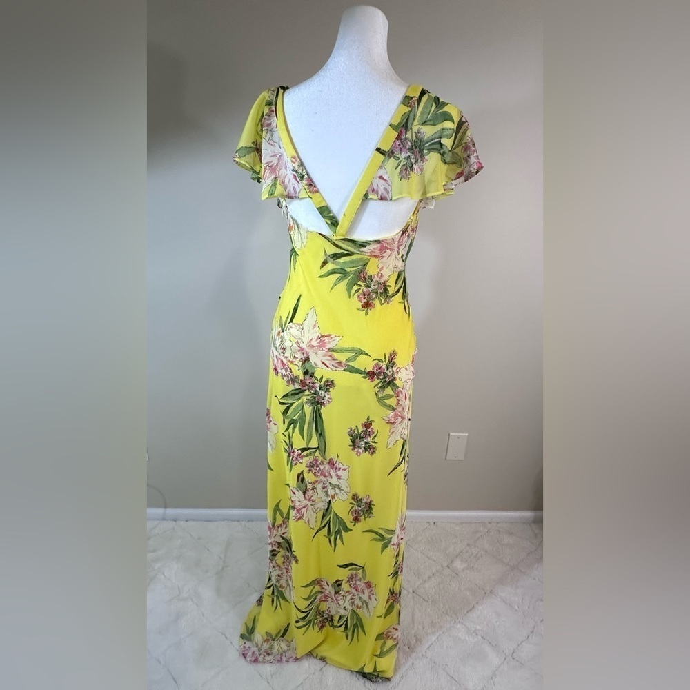 Guess yellow floral tropical elegant full Loyola Printed Maxi Dress Size 0 zero - Picture 2 of 10